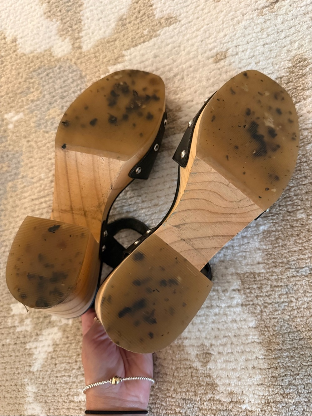 Cool Planet Steve Madden Black Leather & Wood Platform Sandals View 3